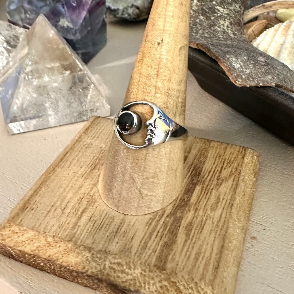 Moon Black Agate Sterling Silver Ring
